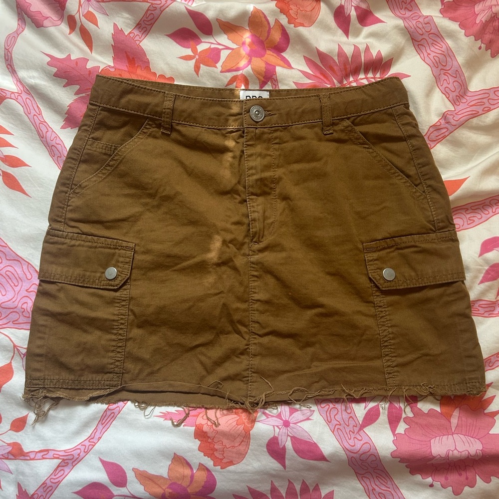 BDG Tan Mini Cargo Skirt with Button Detail
